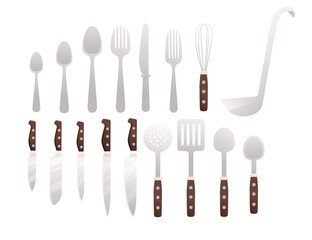 Cutlery set with kitchen knives spoons forks vector illustration on white background