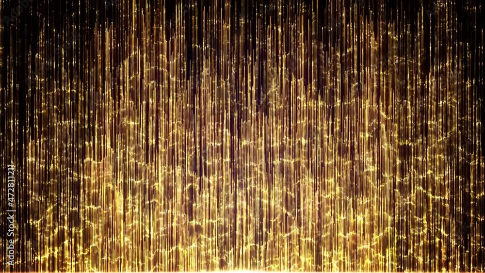 Poster Abstract Particles Gold Lines Flowing Fx Background/ 4k animation of an abstract ornament wallpaper background with lines particles patterns flowing and seamless looping