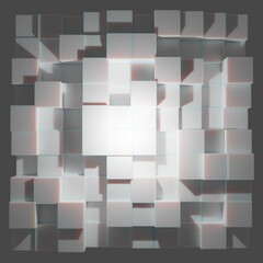 Futuristic hi resolution 3D render of realistic white blocks in grid with dynamic light and shadows. Perfect for background 
