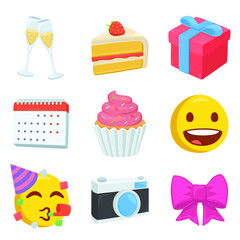 Birthday Emoji Icon Illustration. Celebration Holyday Vector Symbol Emoticon Design Doodle Vector.