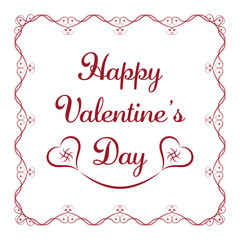 Happy Valentine's Day flat frame vector design. Love frame illustration with text and hearts to use in valentines day projects, love invitation, wedding card, calligraphic decorations.
