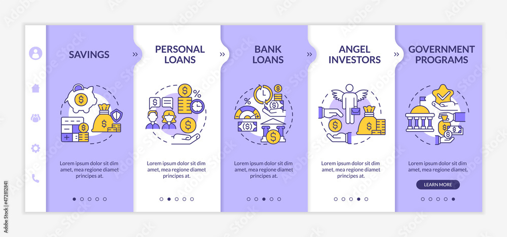 Poster business investing program onboarding vector template. bank loans. responsive mobile website with ic
