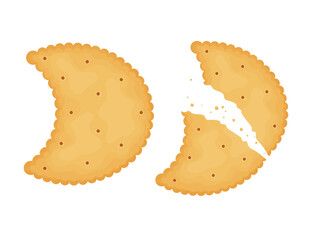 Moon-shaped crackers. Two crackers. Illustration of food, snacks. Healthy snack.