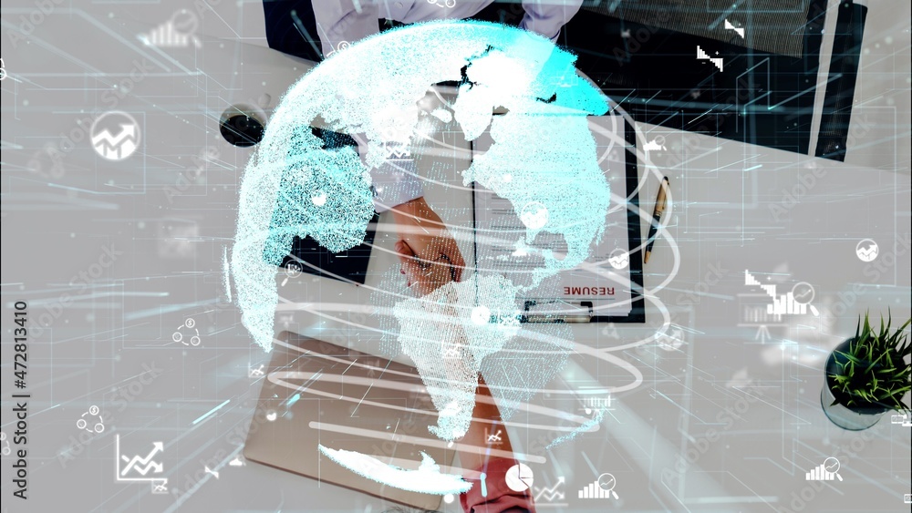 Poster conceptual business handshake with dashboard for financial data analysis . 3d render computer graphi