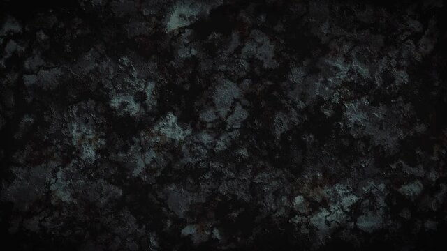 Seamless looping slowly flowing black horror substance on dark blue grunge surface. Animated background.
