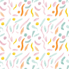 Watercolor seamless pattern, multicolored confetti on a white background. Abstract Pattern for various holiday products