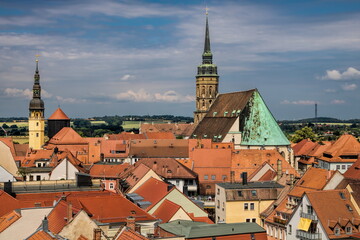 bautzen, deutschland - panorama mit dom st. petri, rathausturm und wasserturm