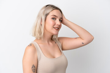 Fototapeta premium Young caucasian woman isolated on white background . Portrait