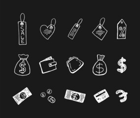 Doodle illustration set of money and labels