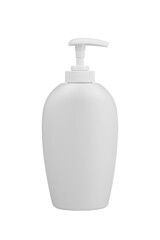 White plastic cosmetic container. Blank cosmetic bottle with pump dispenser isolated on white background. Skin care products packaging mock up.