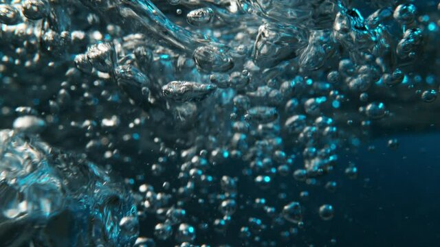Super slow motion of bubbling water in detail. Filmed on high speed cinema camera, 1000 fps.