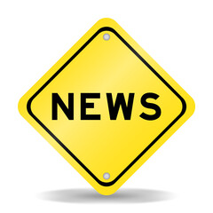Yellow color transportation sign with word news on white background