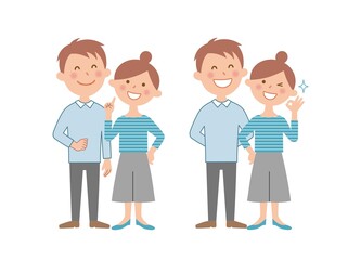 若いカップル　色々な表情3　全身