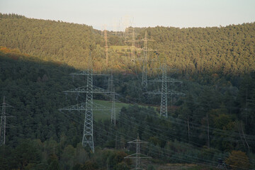 High voltage overhead power lines distributed across the country
