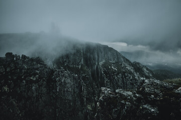 A climatic and rainy day at the Śnieżne Kotły in the Karkonosze Mountains.
