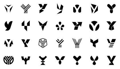 Abstract logos collection with letter Y. Geometric abstract logos. Icon design 
