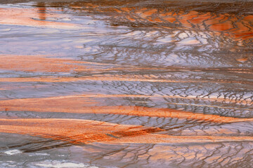 Bacterial mat pattern from elevated view, Grand Prismatic Spring, Yellowstone National Park, Montana, USA