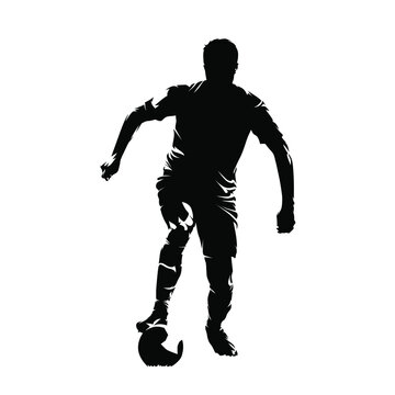 recommend clip art: Football player running with ball, isolated vector silhouette, front view. Soccer, team sport