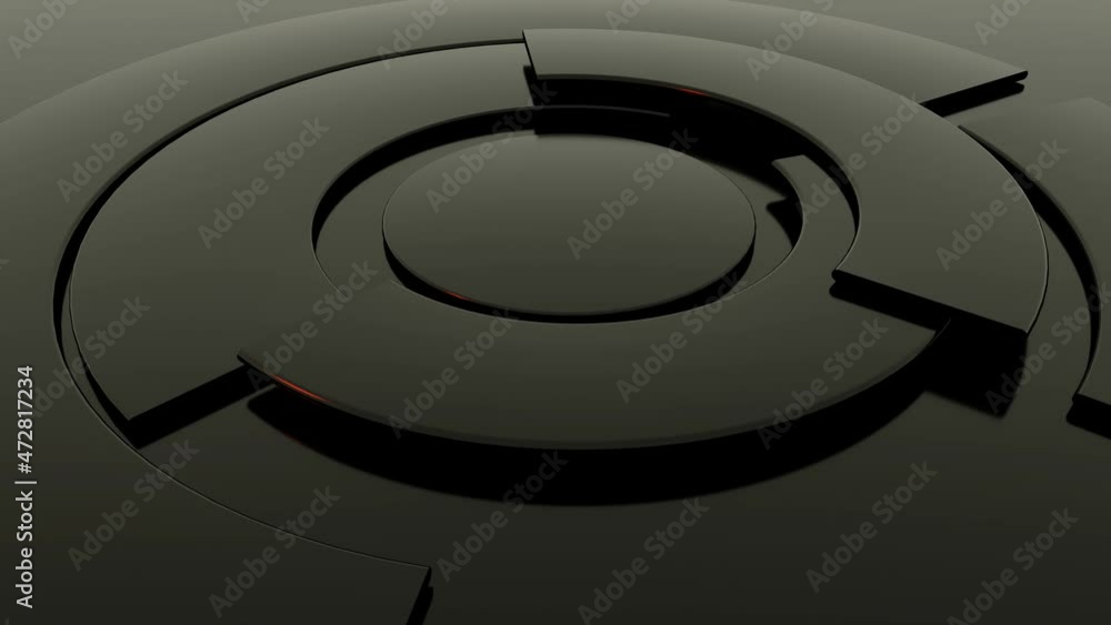 Poster generic high tech mechanical concept. black circle parts rotating. seamless loop. 3d rendering.