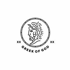 ancient greek god monoline logo, simple minimalist god for brand logo template for barber shop, market, cafe or graphic design business. Vector Illustration