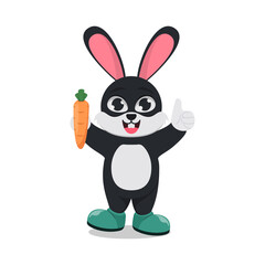 Cute bunny holding carrot with thumbs up