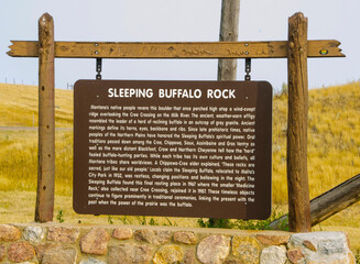 USA, Montana. Saco, Sleeping Buffalo Rock informational sign