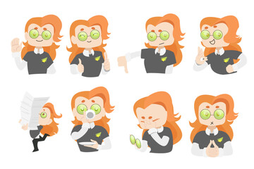 red Alice woman office worker character cartoon gestures emotions vector
