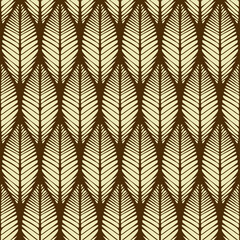 Seamless vector pattern with leaf texture on brown background. Modern wallpaper braid design. Decorative organic fashion textile.