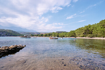 Fototapeta na wymiar Landscape with Meditterranean sea beach and mountains.