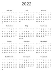Calendar for 2022 with polish characters, gray and black