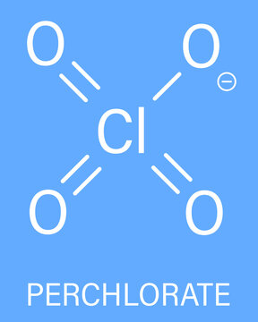 Perchlorate anion, chemical structure. Salts are used in rocket propellants. Skeletal formula.