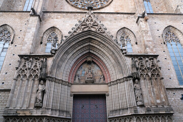 Fototapeta na wymiar Catedral de Barcelona or Cathedral of Barcelona. The Cathedral of the Holy Cross and Saint Eulalia. Gothic architecture