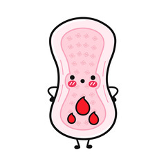 Cute sad menstrual pad character. Vector hand drawn cartoon kawaii character illustration icon. Isolated on white background. Menstrual pad character concept