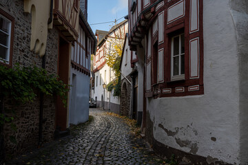 A narrow street in an old Mosel valley town. Beautiful old houses