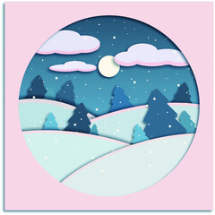 winter nights landscape with snow and trees