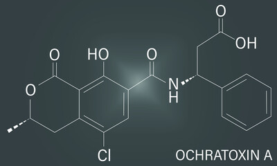 Ochratoxin A mycotoxin molecule. Skeletal formula.	