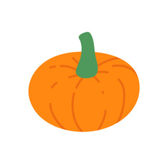 Round orange pumpkin with stem. Flat vector illustration isolated on white.