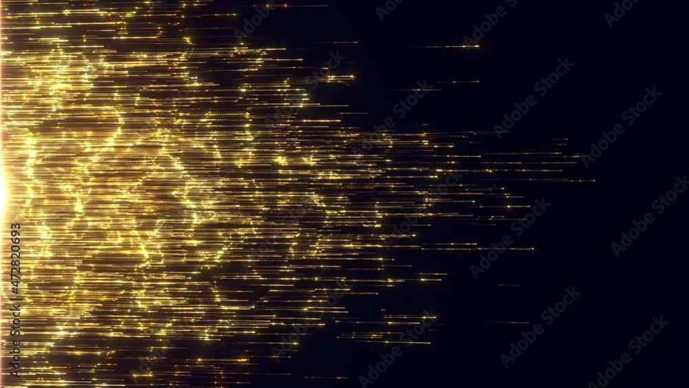 Poster Abstract Particles Gold Lines Flowing Fx Background/ 4k animation of an abstract ornament wallpaper background with lines particles patterns flowing and seamless looping