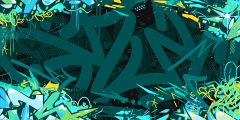 Dark Abstract Hip Hop Street Art Graffiti Style Urban Calligraphy Vector Illustration Background © Anton Kustsinski