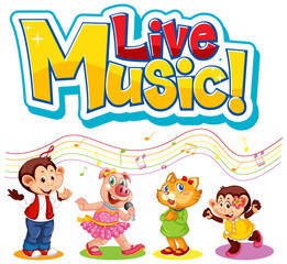 Obraz na płótnie Canvas Live Music logo with cute animals singing