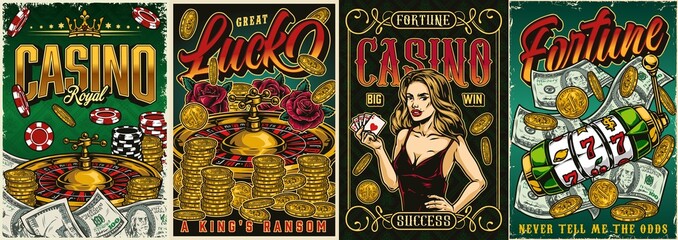 Gambling colorful vintage posters