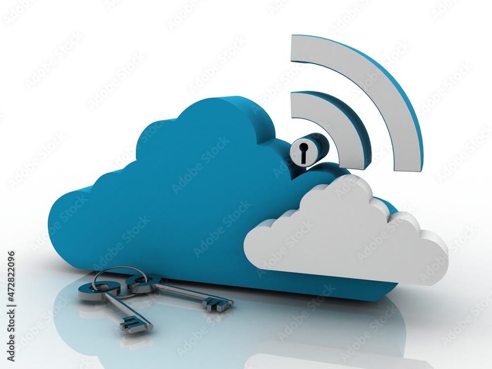 Poster 3d rendering cloud online storage icons with wifi