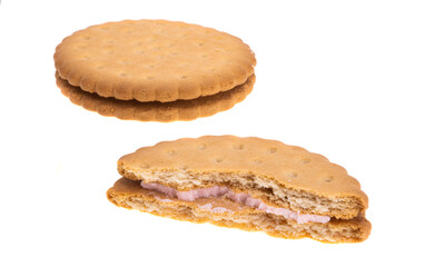 double biscuits with strawberry cream isolated