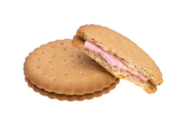 double biscuits with strawberry cream isolated