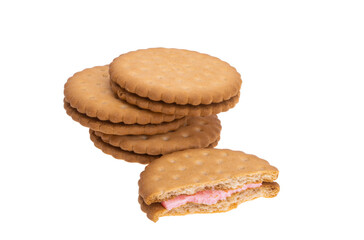 double biscuits with strawberry cream isolated