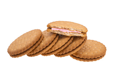 double biscuits with strawberry cream isolated