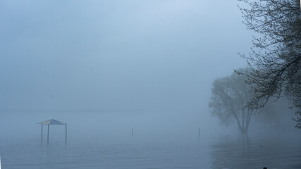 Underwater beach, Yaroslavl, bridge, Volga river, 