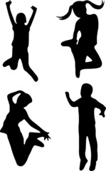 Vector silhouette of children,  dancing and jumping kids