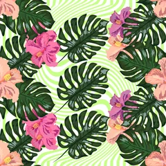 Foto op Canvas Floral exotic tropical seamless pattern tropic hawaiian wallpaper. Botanical print. Modern floral background. © MichiruKayo