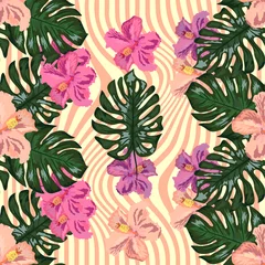 Poster Im Rahmen Floral exotic tropical seamless pattern tropic hawaiian wallpaper. Botanical print. Modern floral background. © MichiruKayo